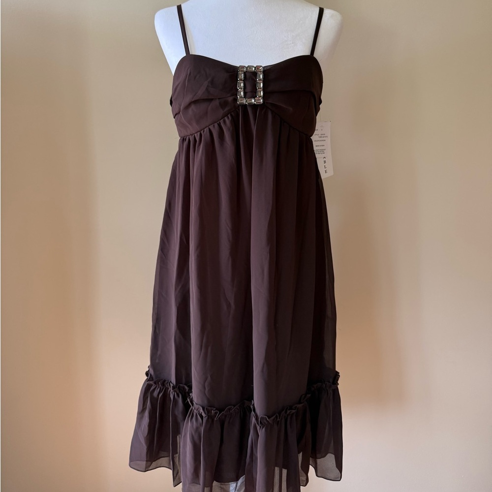 Vintage Eva Blue Y2K Brown Dress w/Rhinestone Detail